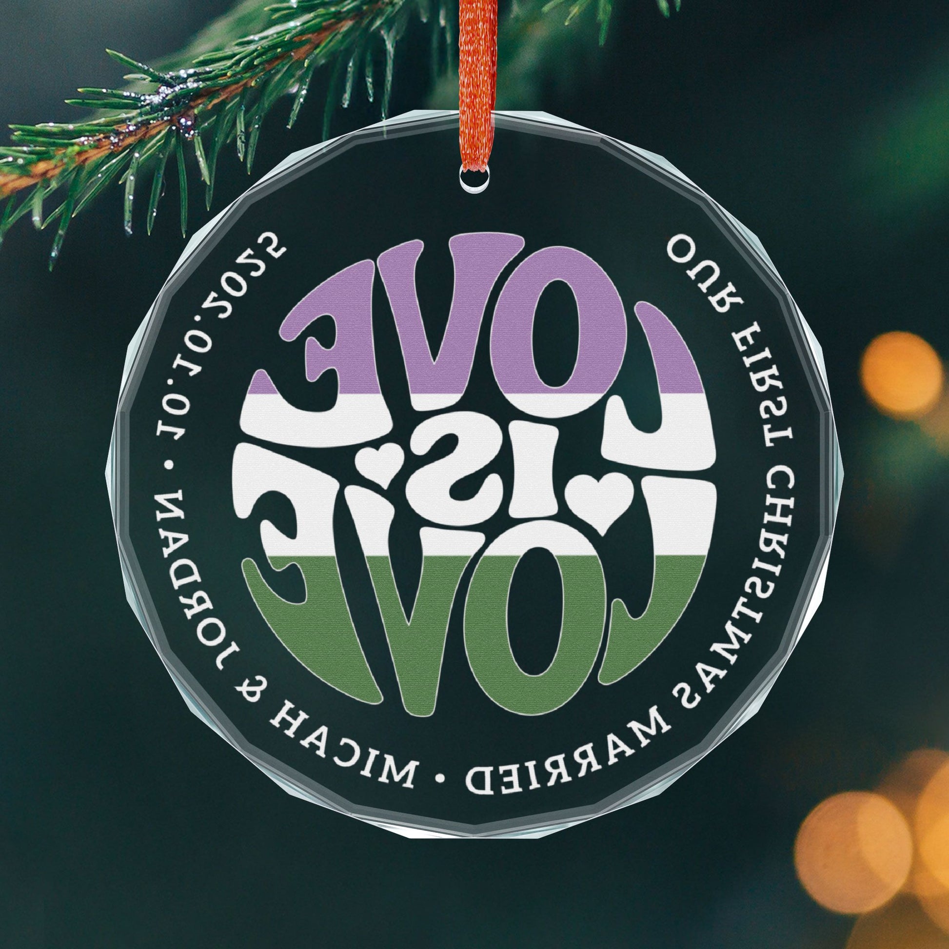 Custom Crystal Love is Love Genderqueer Pride 3" Circle Ornament