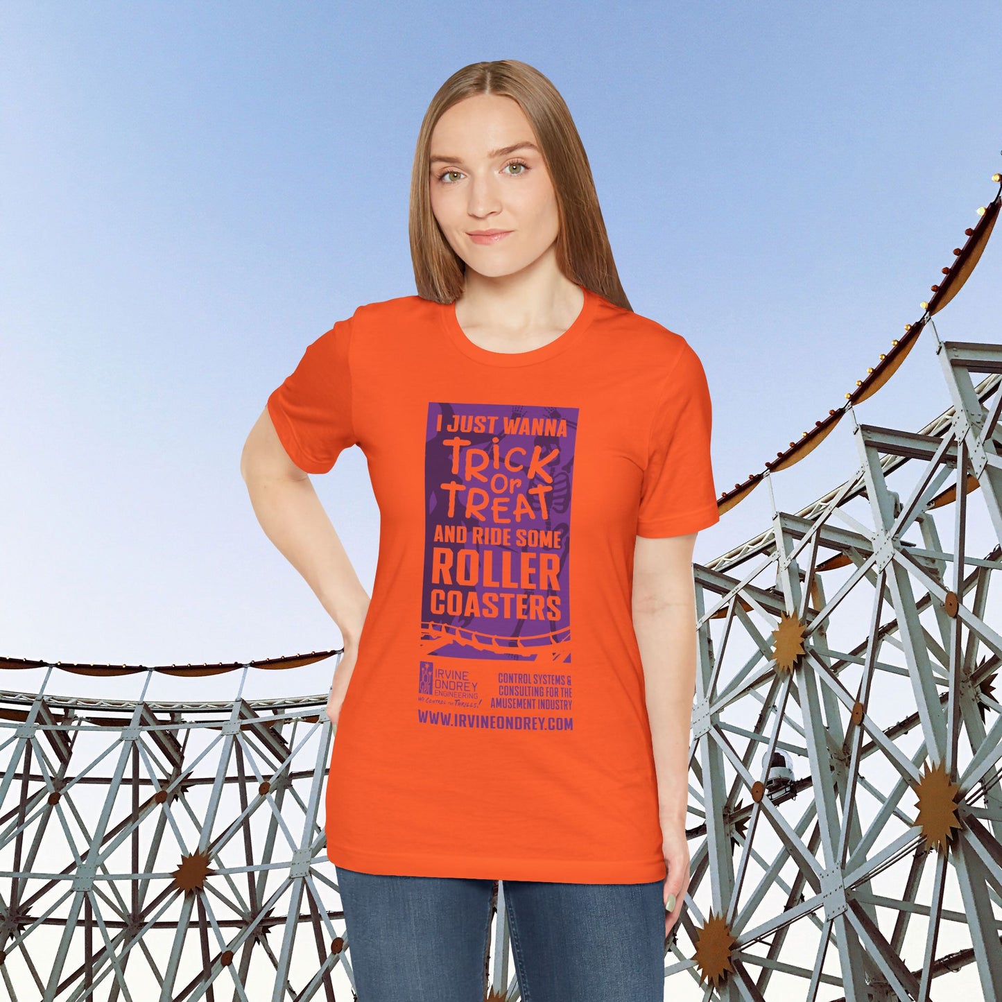 I Just Wanna Trick-or-Treat & Roller Coasters Tee (FRONT graphic) • Irvine Ondrey Engineering