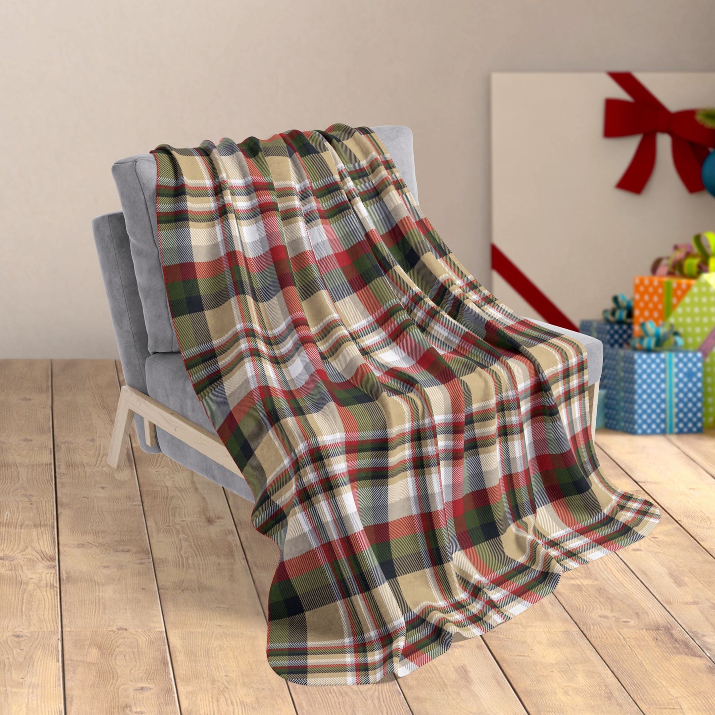 50" × 60" Christmas Black & Gold New Orleans LA Plaid Fleece Sherpa Blanket