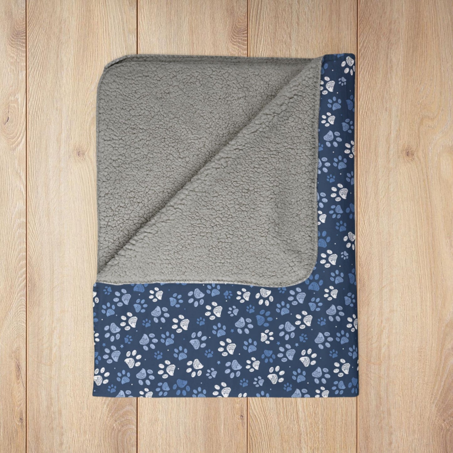 Blue Paw Prints Black Fleece Sherpa Blanket