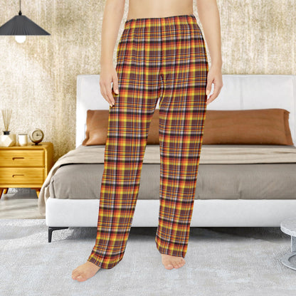 Women’s Brown, Orange & Red Mason OH Plaid Pajama Pants