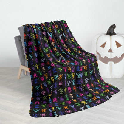 60" × 80" Halloween Multicolored Monsters Fleece Sherpa Blanket