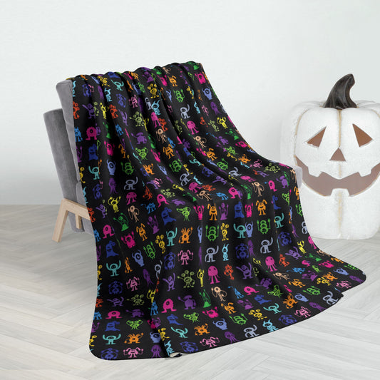 60" × 80" Halloween Multicolored Monsters Fleece Sherpa Blanket