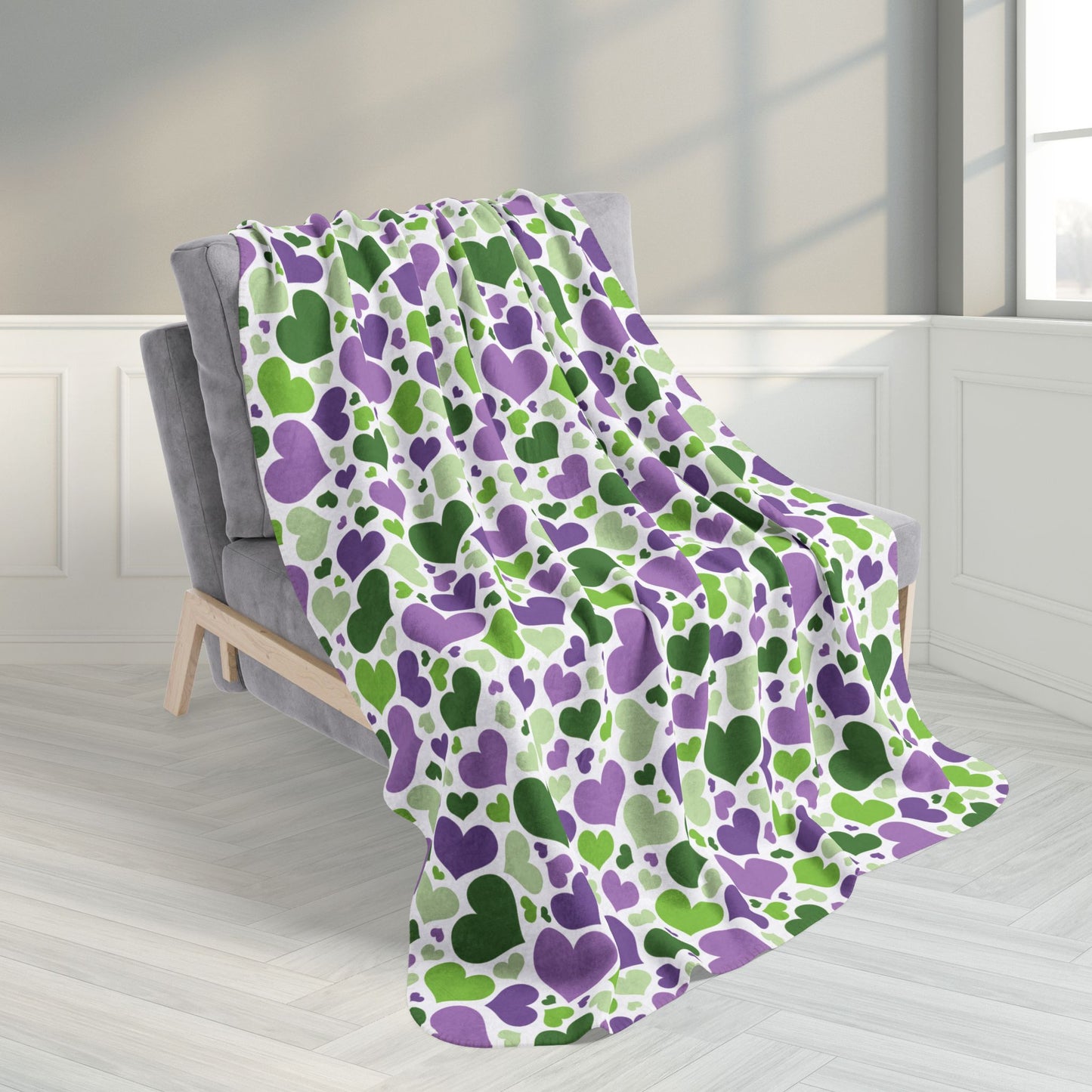 50" × 60" Genderqueer Pride Valentine’s Day Hearts Fleece Sherpa Blanket