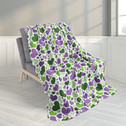 50" × 60" Genderqueer Pride Valentine’s Day Hearts Fleece Sherpa Blanket