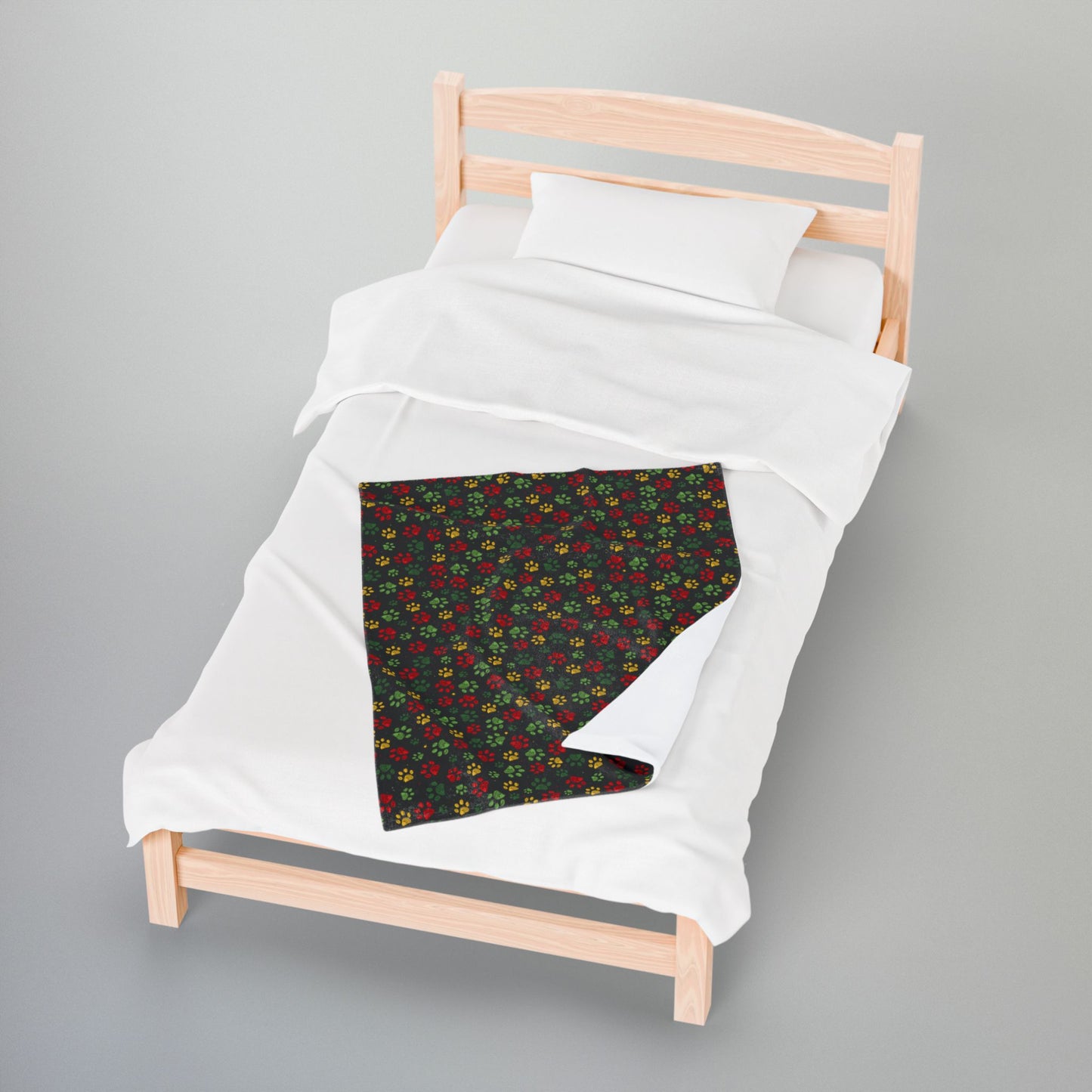 Christmas Paw Prints Black Velveteen Plush Blanket