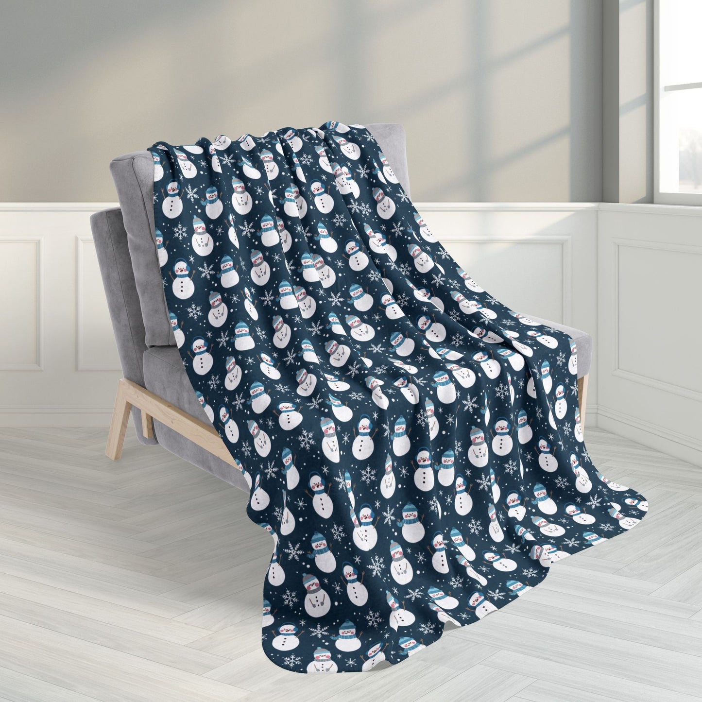 50" × 60" Winter Teal Snowman Blue Fleece Sherpa Blanket