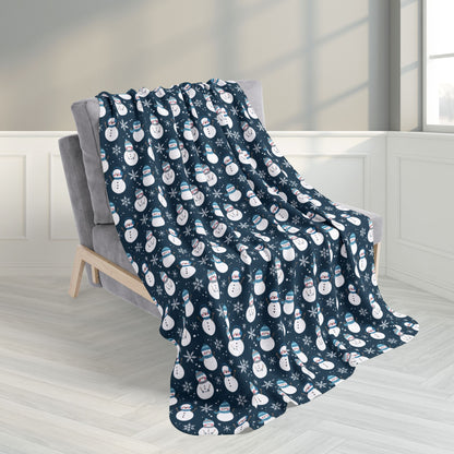 50" × 60" Winter Teal Snowman Blue Fleece Sherpa Blanket