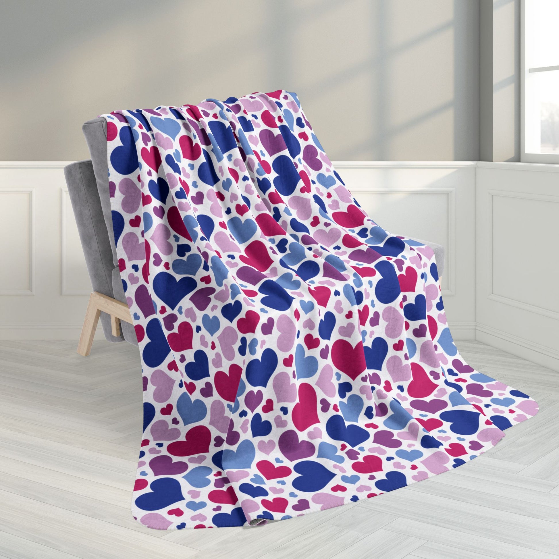 60" × 80" Bisexual Pride Valentine’s Day Hearts Black Fleece Sherpa Blanket