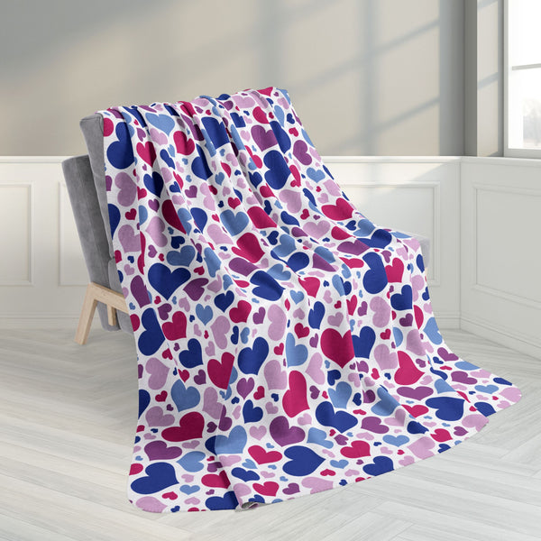 60" × 80" Bisexual Pride Hearts Black Fleece Sherpa Blanket