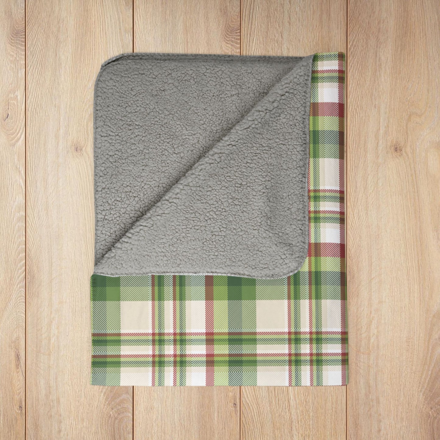 Christmas Green & Cream Plaid Fleece Sherpa Blanket