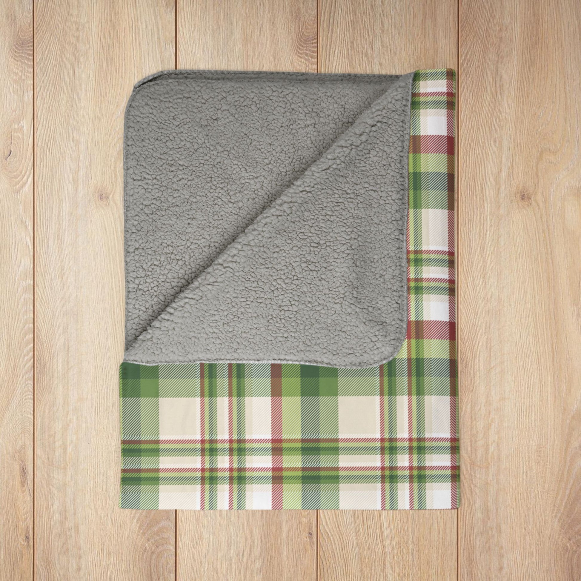 Christmas Green & Cream Plaid Fleece Sherpa Blanket