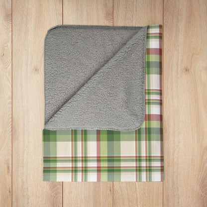 Christmas Green & Cream Plaid Fleece Sherpa Blanket