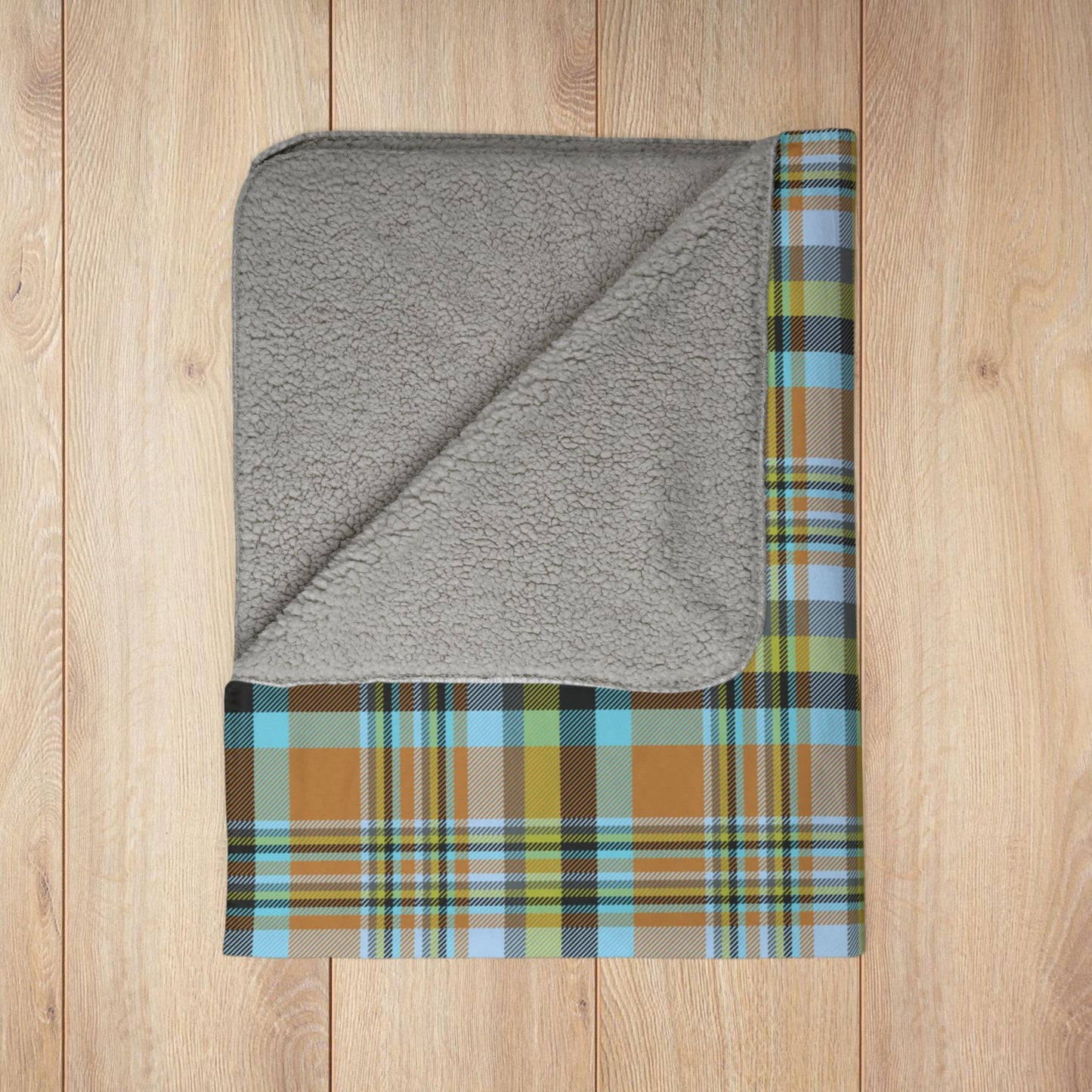 Brown, Green & Blue Mason OH Plaid Fleece Sherpa Blanket