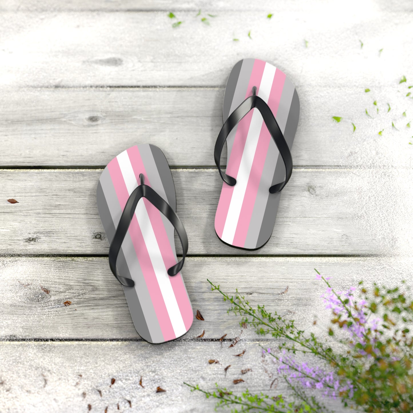 S Black sole Demigirl Pride Flip Flops