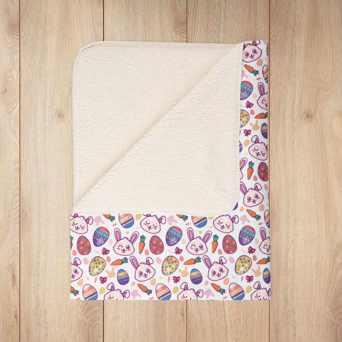 Cartoon Easter Eggs & Bunnies Fleece Sherpa Blanket