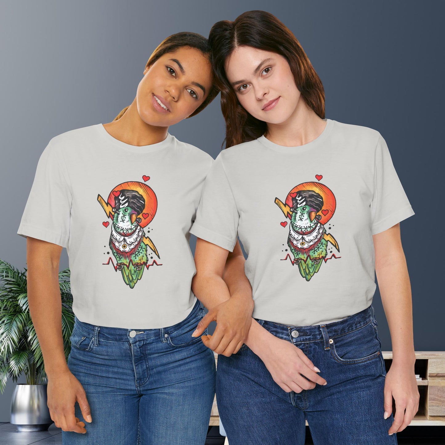 Bride of Frankenstein Lovebird, Hand-Drawn & Hand-Colored Tee