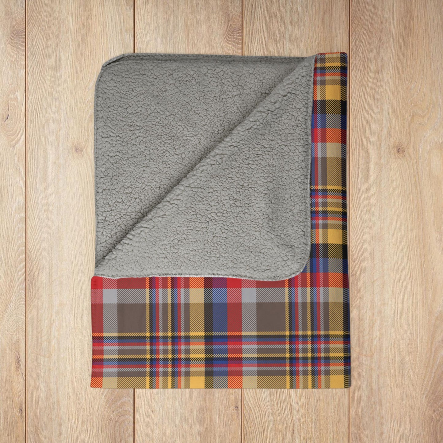 Brown, Silver, Red & Blue Santa Claus IN Plaid Fleece Sherpa Blanket