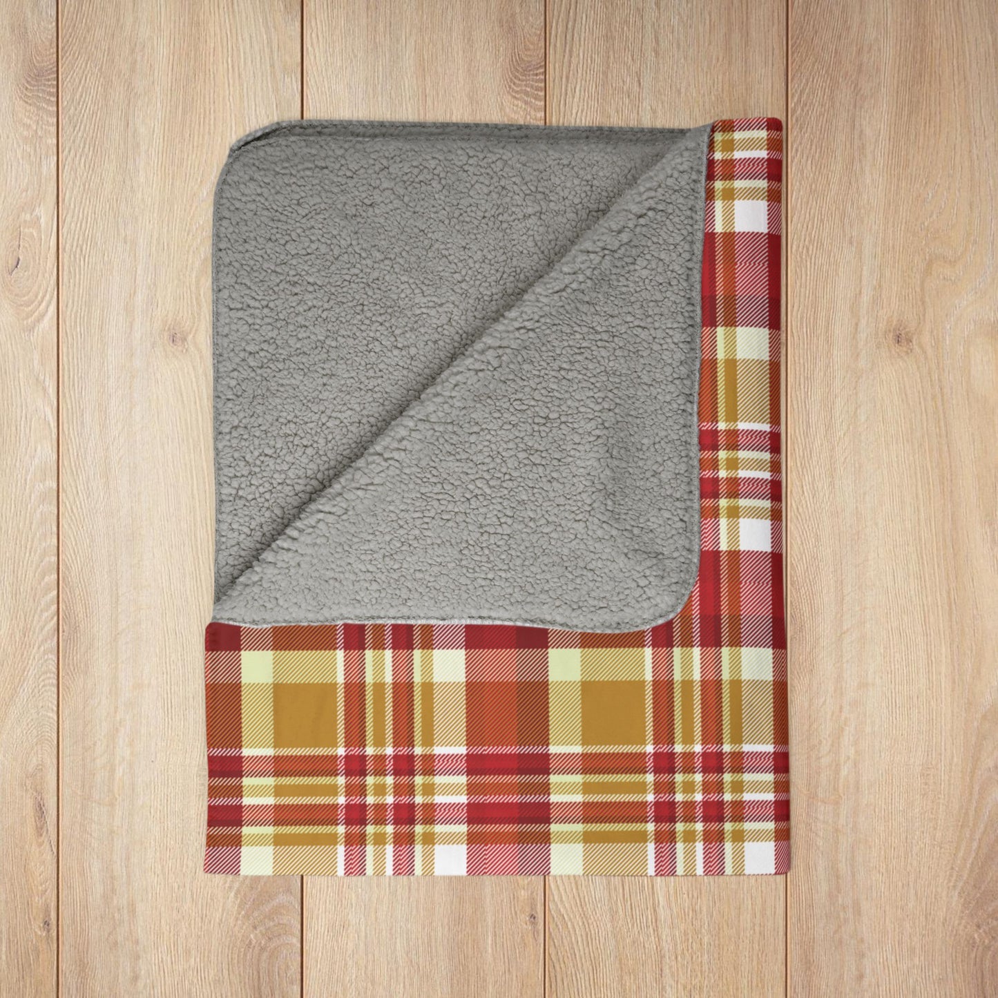 Christmas Gold & Red Plaid Fleece Sherpa Blanket
