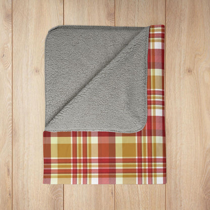 Christmas Gold & Red Plaid Fleece Sherpa Blanket