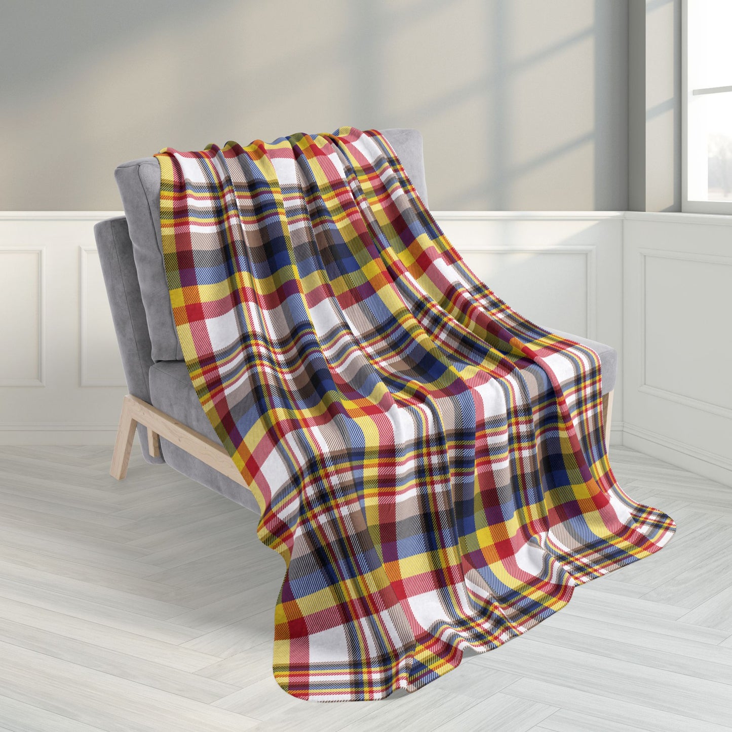 50" × 60" White, Red & Blue Brooklyn NY Plaid Fleece Sherpa Blanket