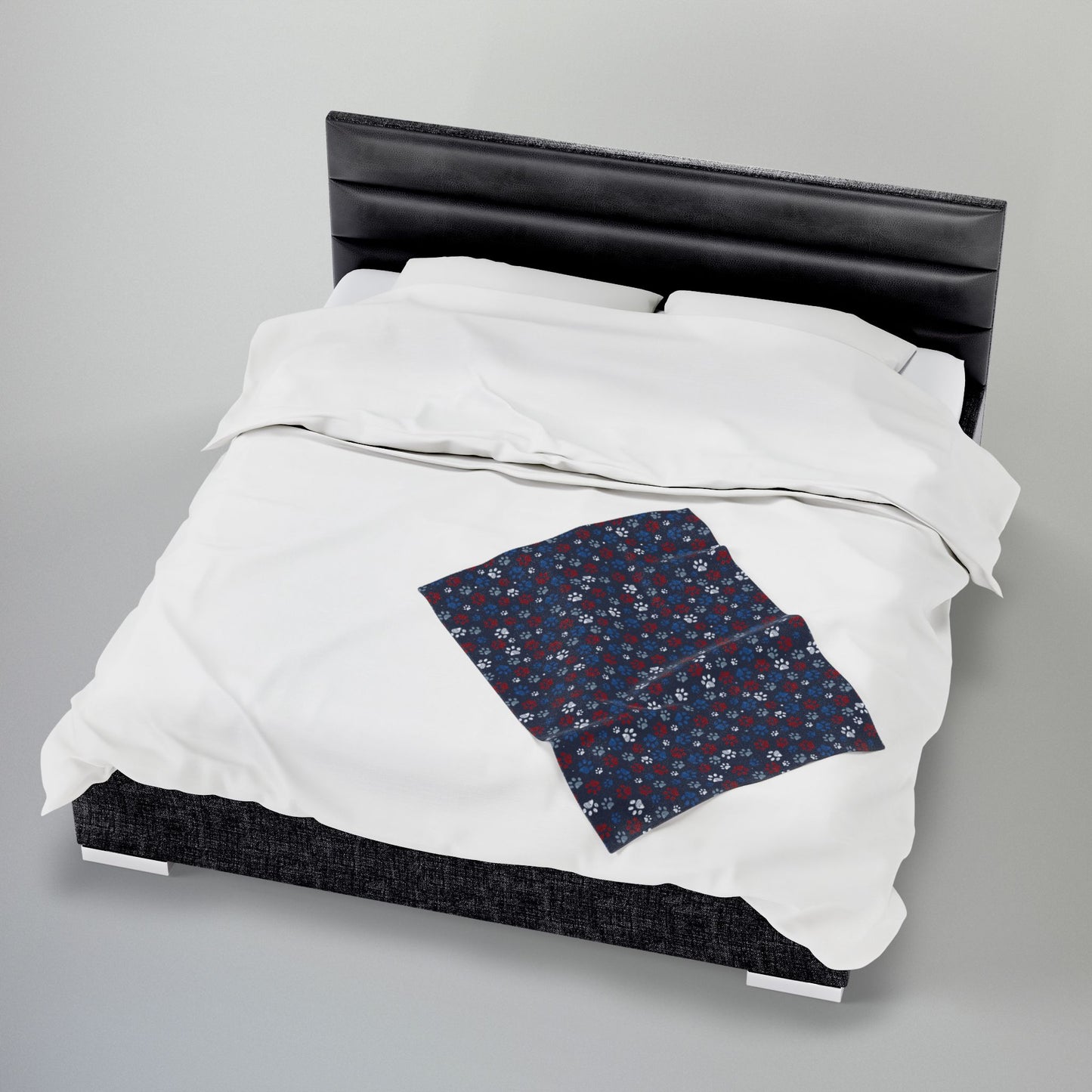 America U.S.A. Red, White & Blue Paw Prints Blue Velveteen Plush Blanket