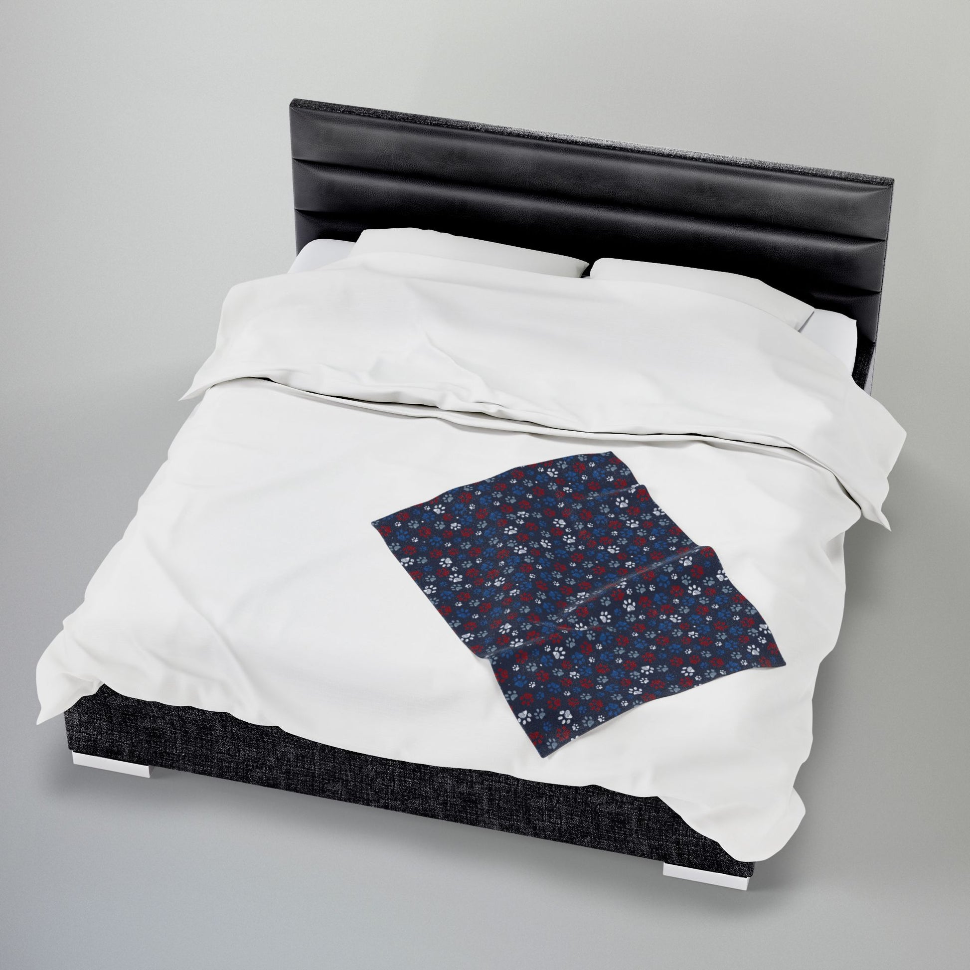 America U.S.A. Red, White & Blue Paw Prints Blue Velveteen Plush Blanket