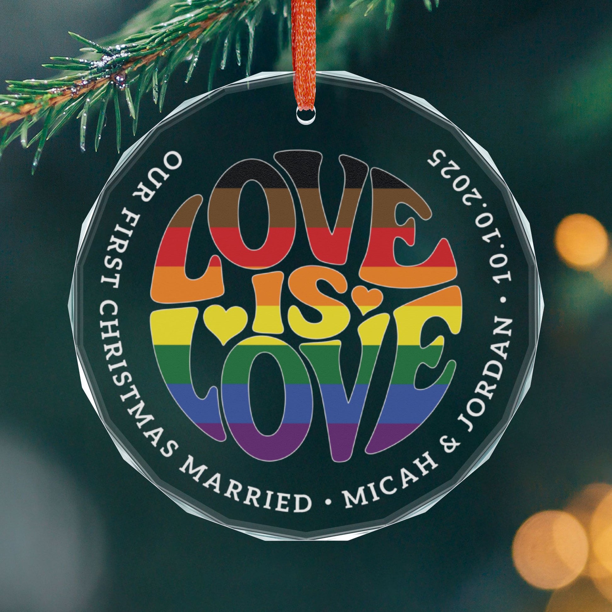Round One size Custom Crystal Love is Love Phildelphia PA Rainbow Pride 3" Circle Ornament