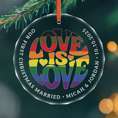 Round One size Custom Crystal Love is Love Phildelphia PA Rainbow Pride 3" Circle Ornament