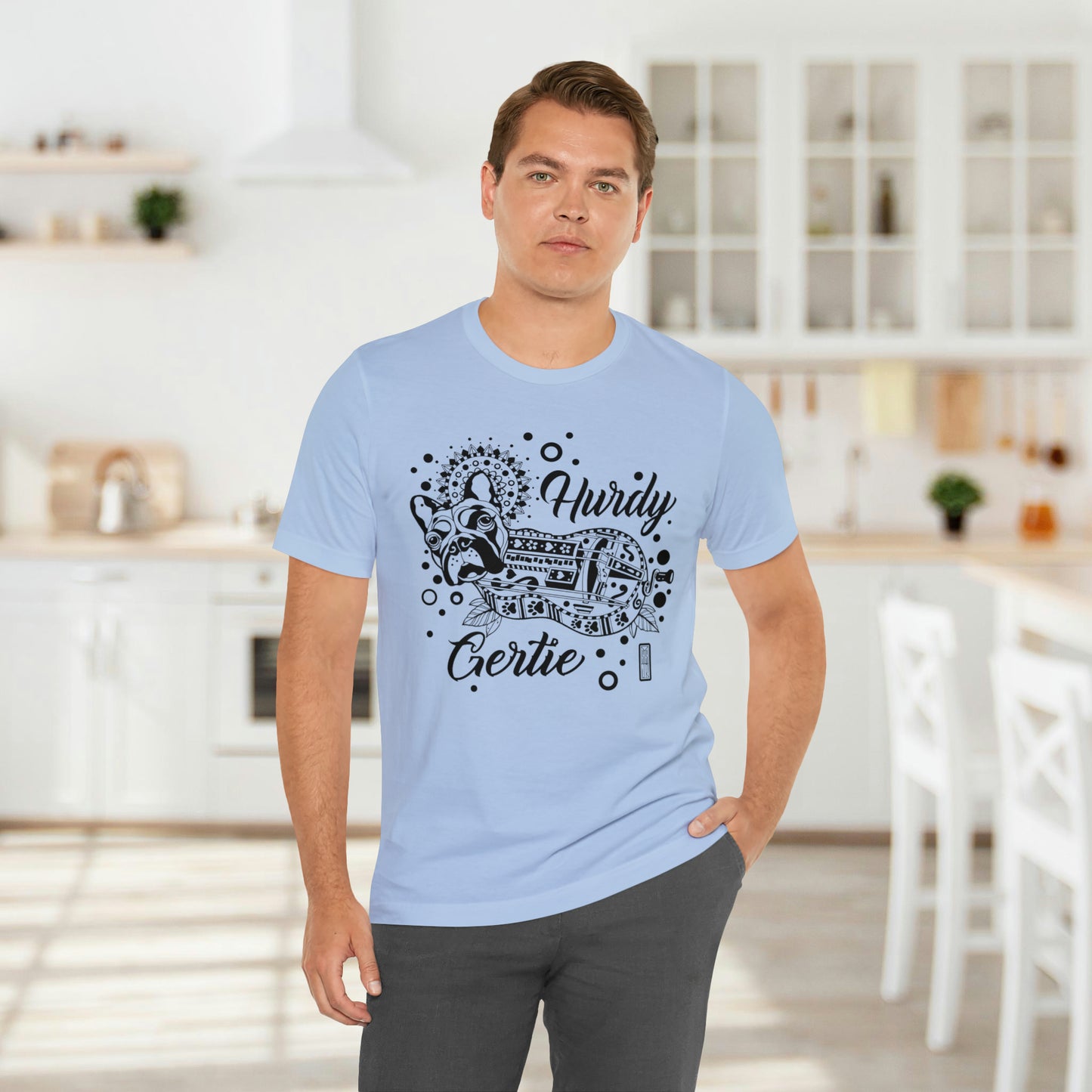 Hurdy Gertie Tee, Chemise Frenchton Dog Line Art