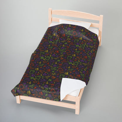 Halloween Fun Multicolor Pattern Velveteen Plush Blanket