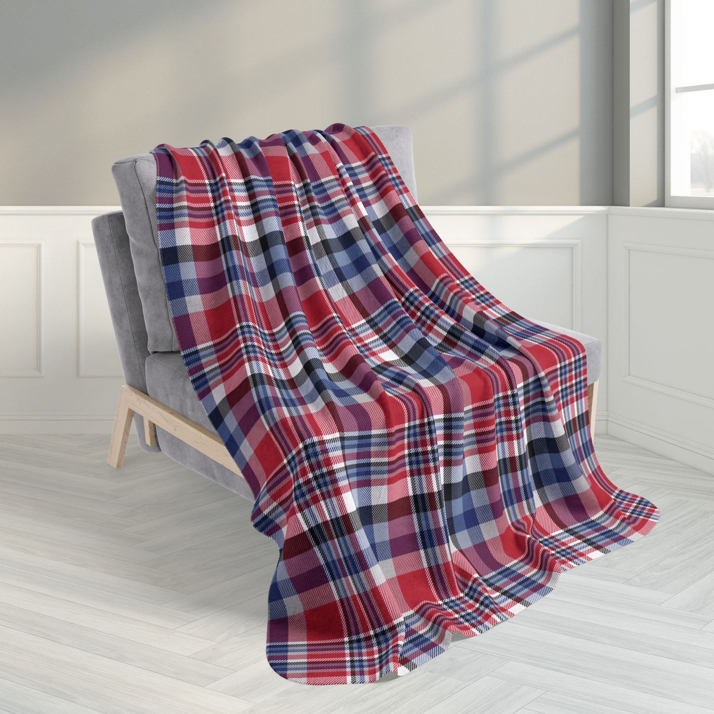 50" × 60" America U.S.A. Red, White & Blue Plaid Fleece Sherpa Blanket