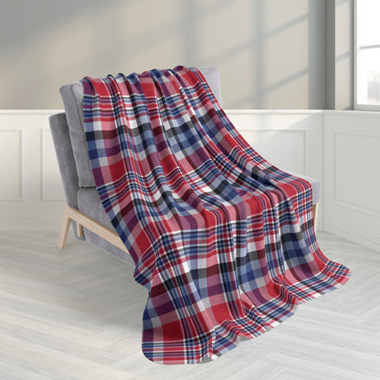 50" × 60" America U.S.A. Red, White & Blue Plaid Fleece Sherpa Blanket