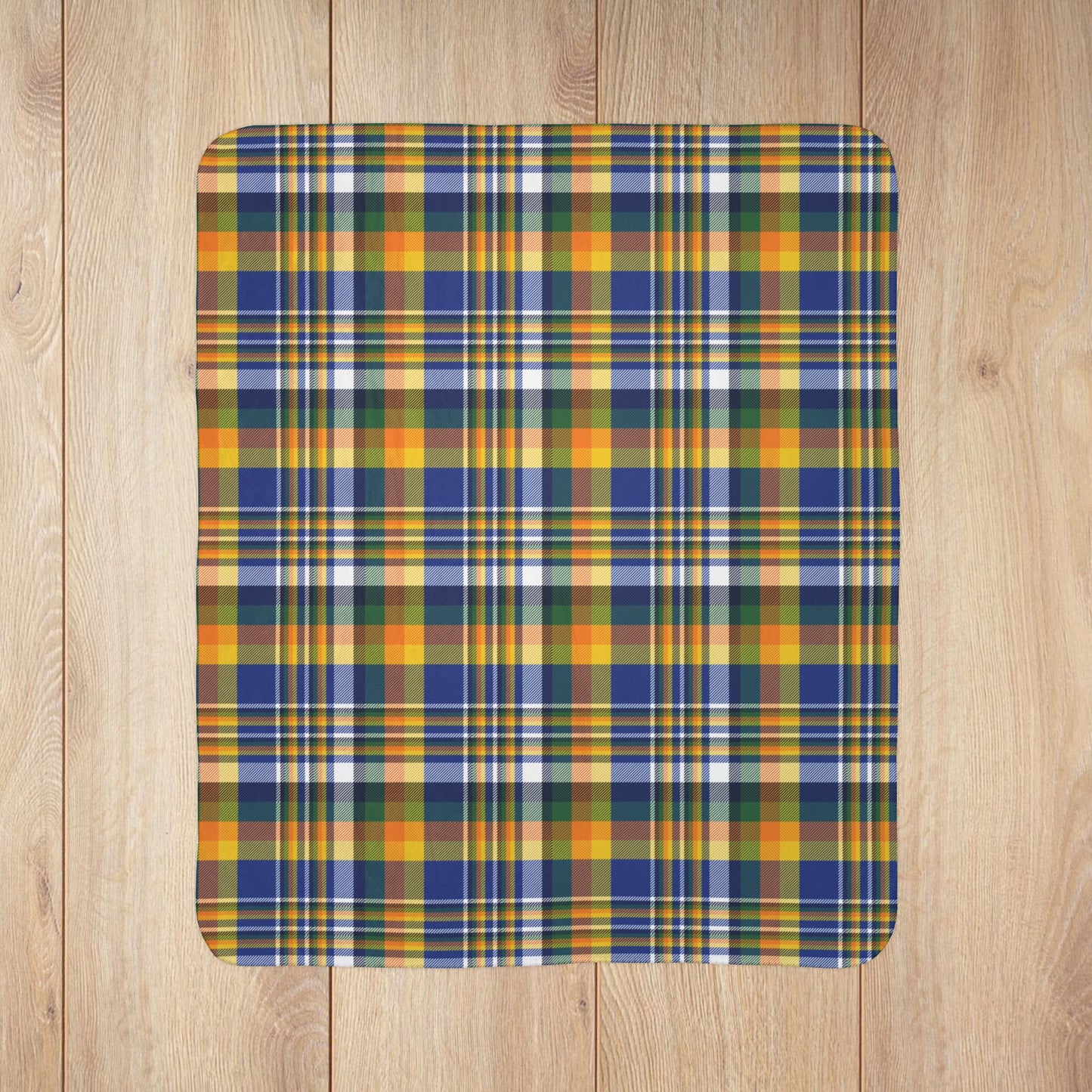 Christmas Blue, Green & Yellow Los Angeles CA Plaid Fleece Sherpa Blanket