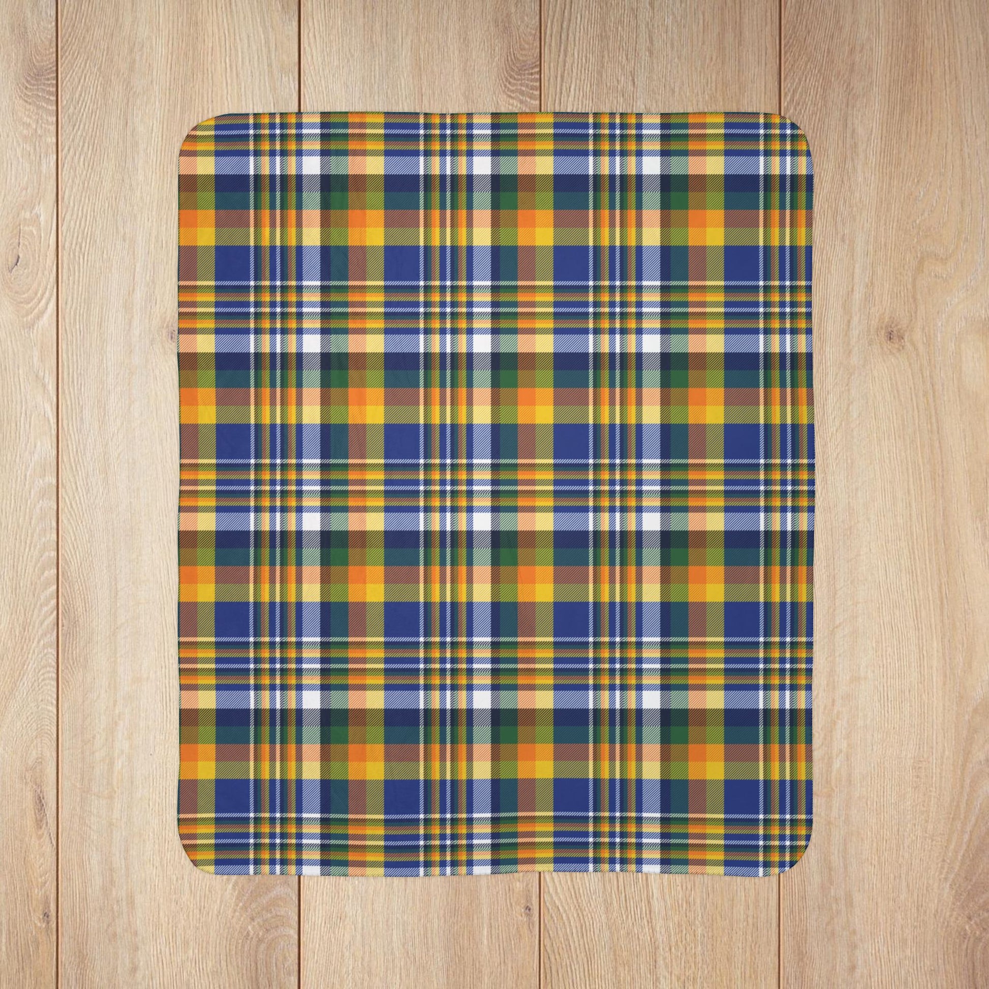 Christmas Blue & Yellow Los Angeles CA Plaid Fleece Sherpa Blanket