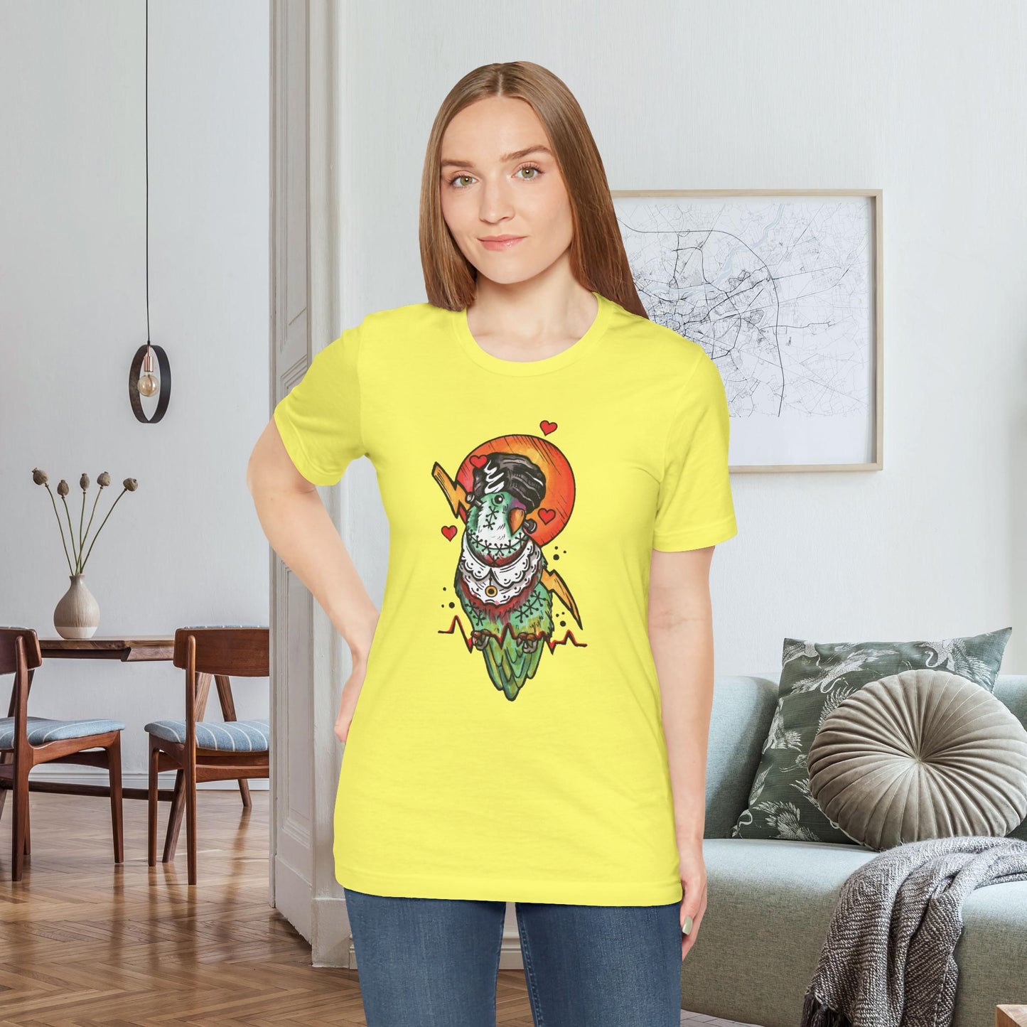 Bride of Frankenstein Lovebird, Hand-Drawn & Hand-Colored Tee