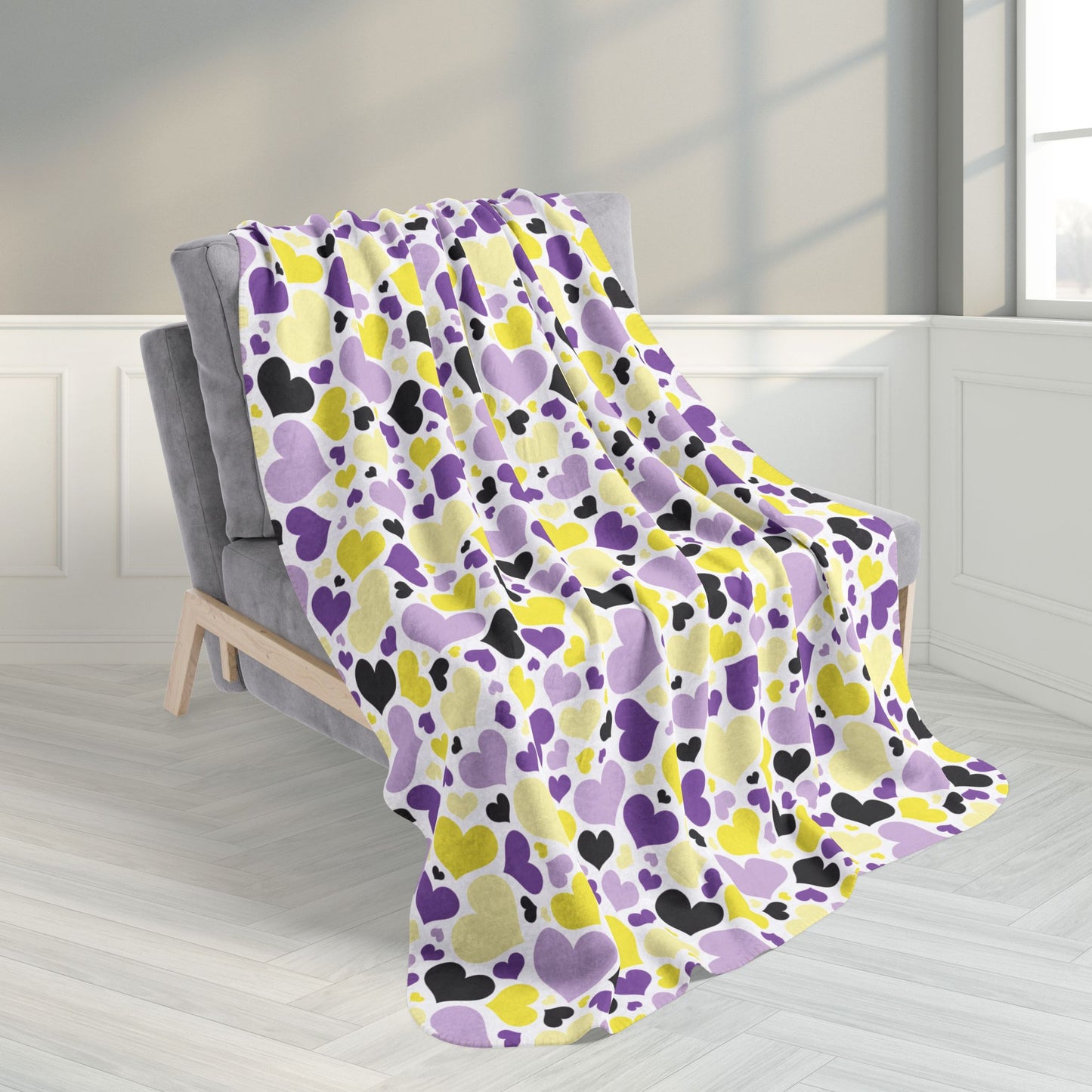 50" × 60" Non-Binary Pride Valentine’s Day Hearts White Fleece Sherpa Blanket