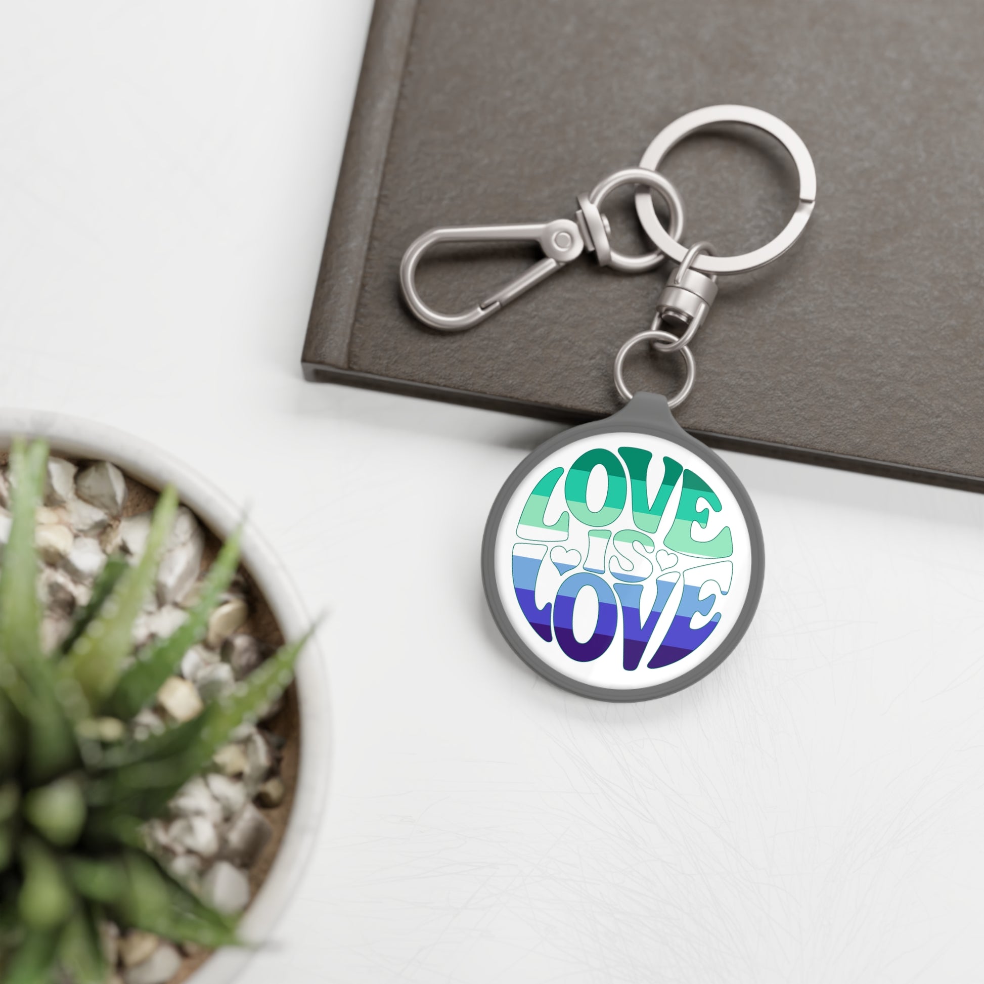 One size Grey Gay Men Pride Love is Love Keychain