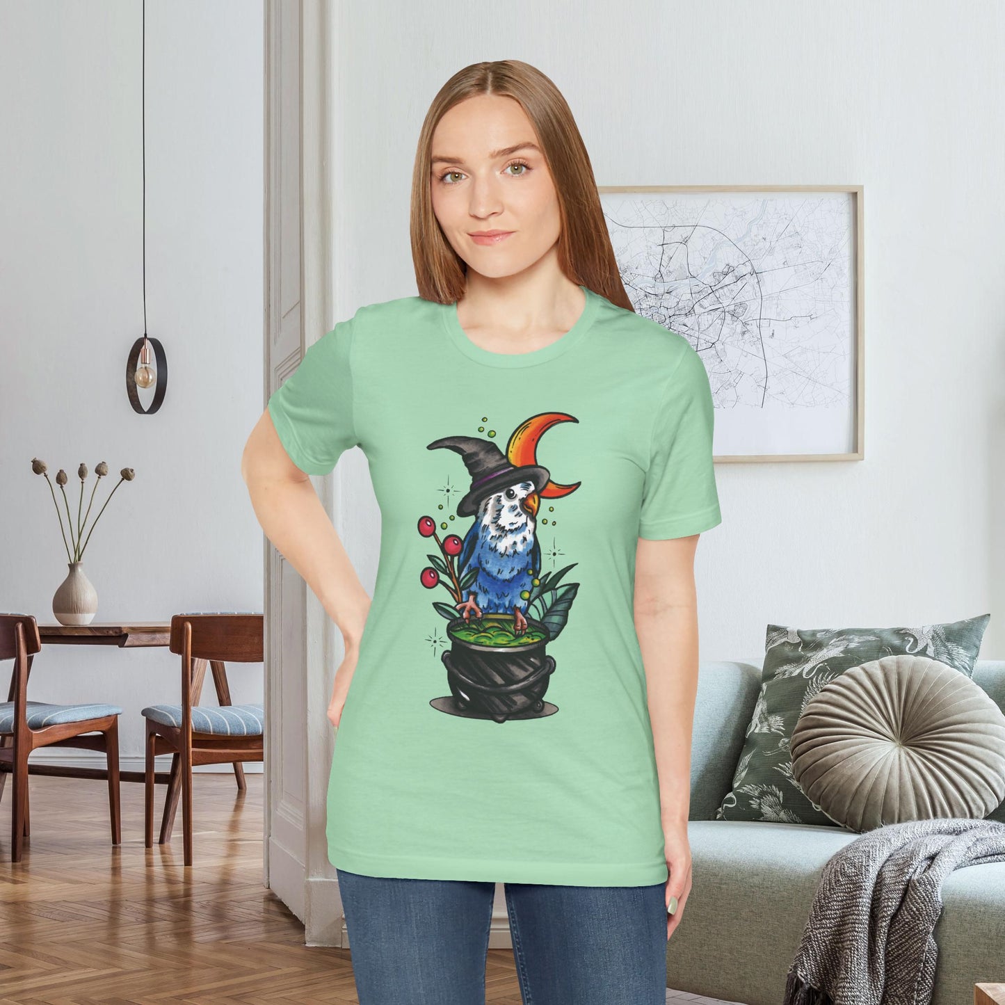 Lovebird Witch, Hand-Drawn & Hand-Colored Tee