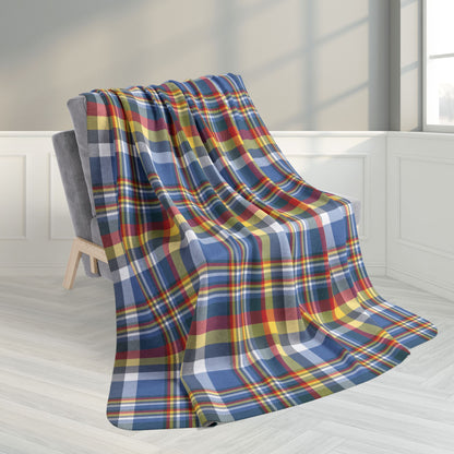 60" × 80" Blue, White, Yellow & Red Gurnee IL Plaid Fleece Sherpa Blanket