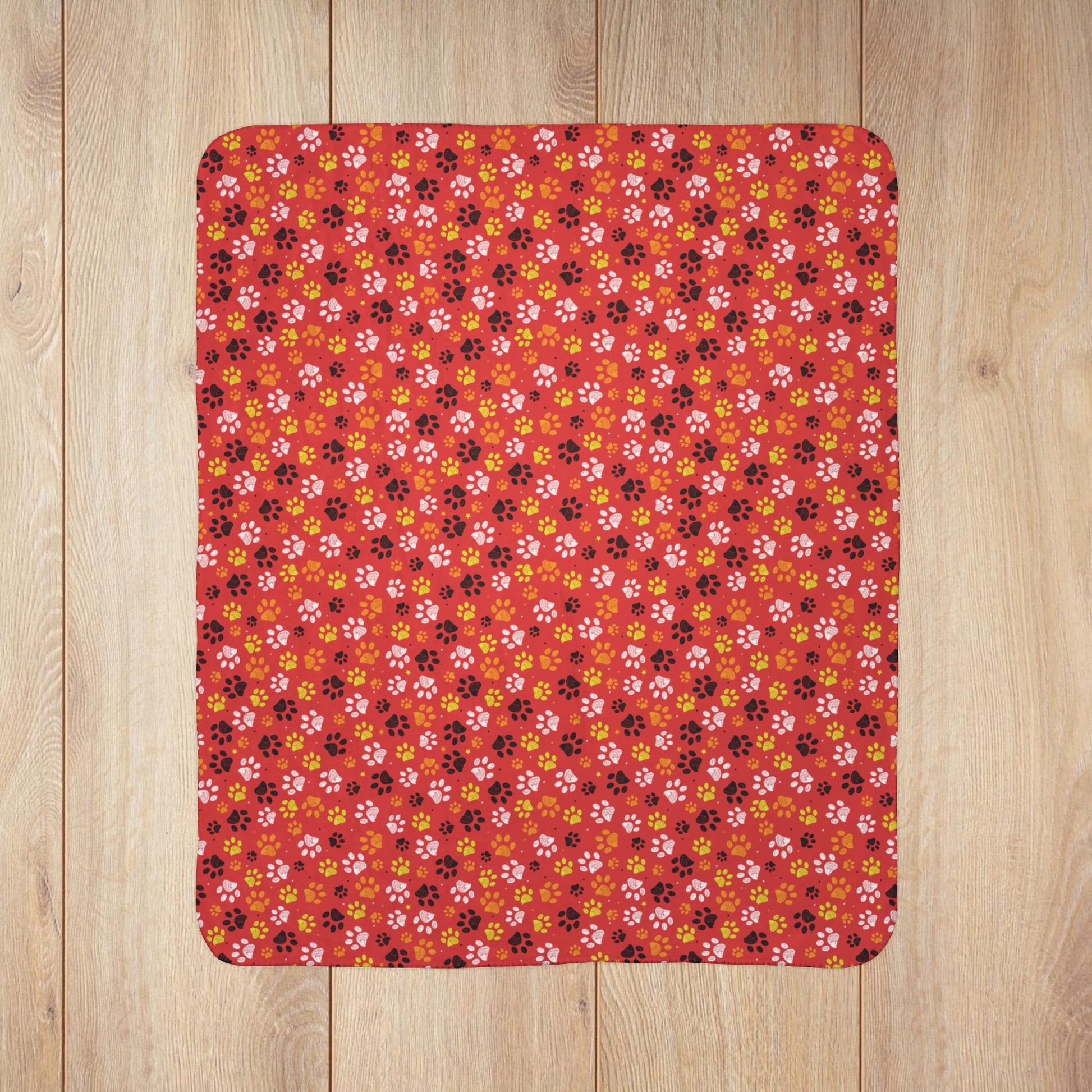 Yellow & White Ohio Paw Prints Red Fleece Sherpa Blanket