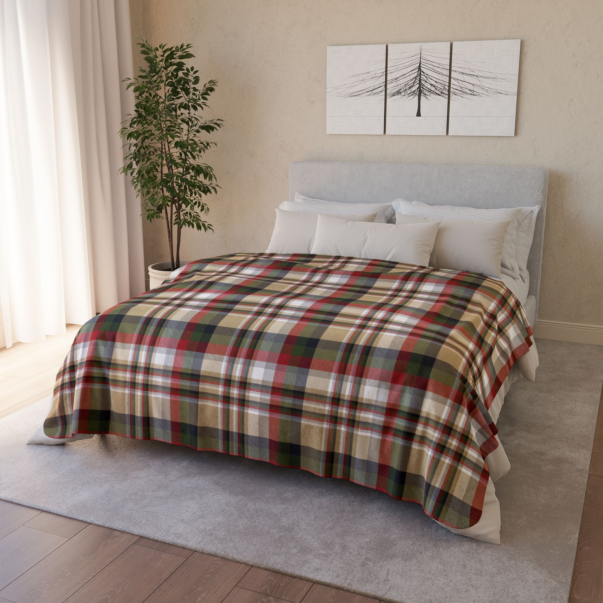 Christmas Black & Gold New Orleans LA Plaid Fleece Sherpa Blanket