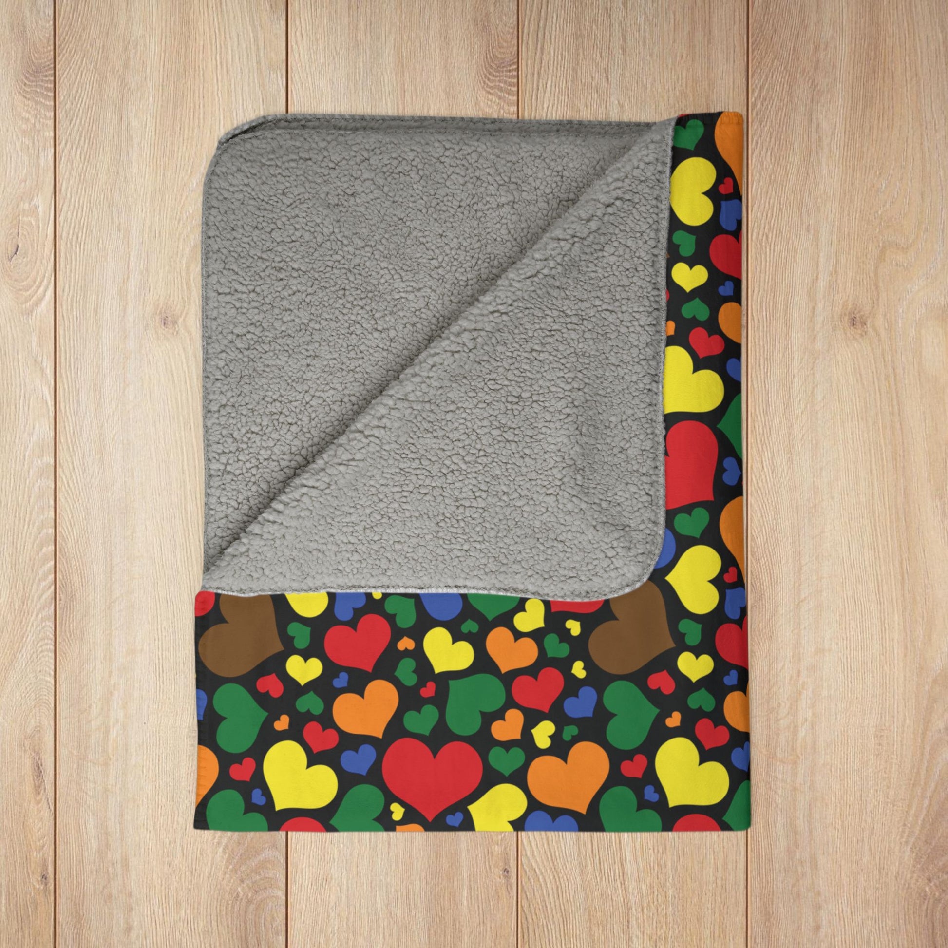 Philadelphia Philly PA Rainbow Pride Valentine’s Day Hearts Black Fleece Sherpa Blanket