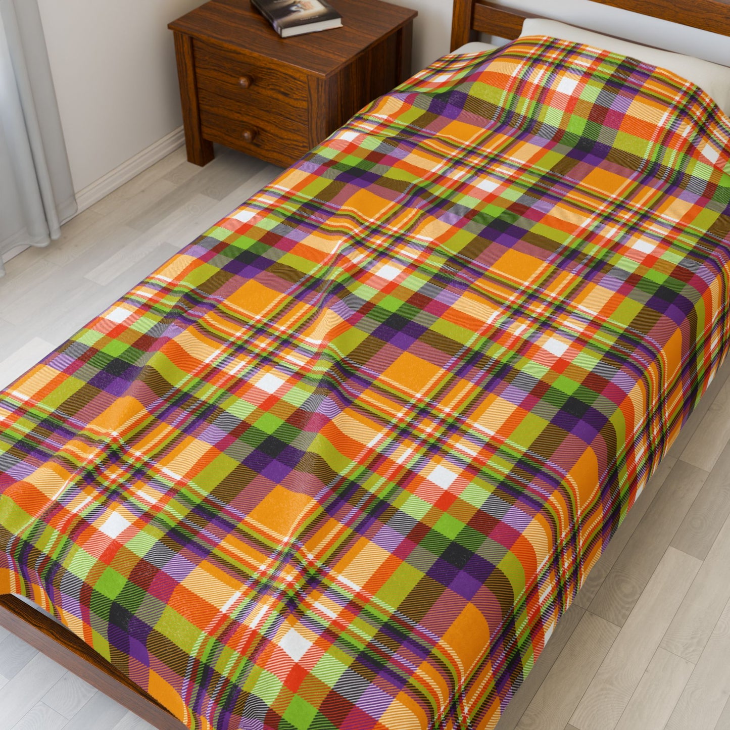 Halloween Colors Plaid Velveteen Plush Blanket