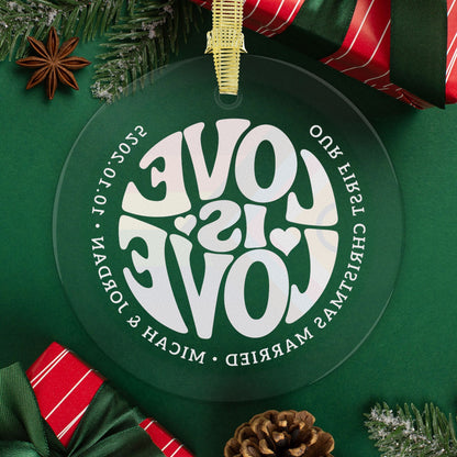 Custom Glass Love is Love Intersex-Inclusive Progress Rainbow Pride 3.5" Circle Ornaments