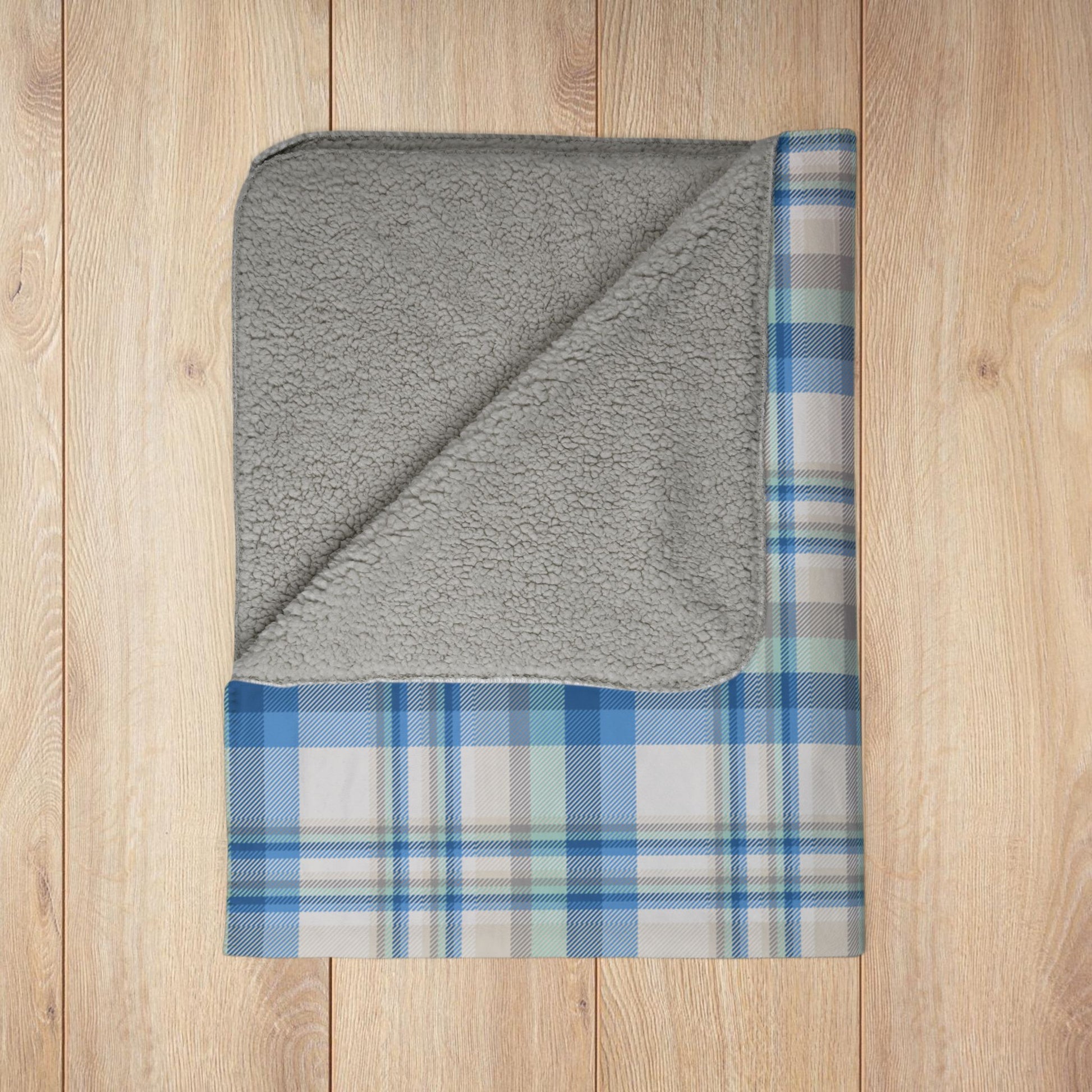 Winter Green & Blue Plaid Fleece Sherpa Blanket