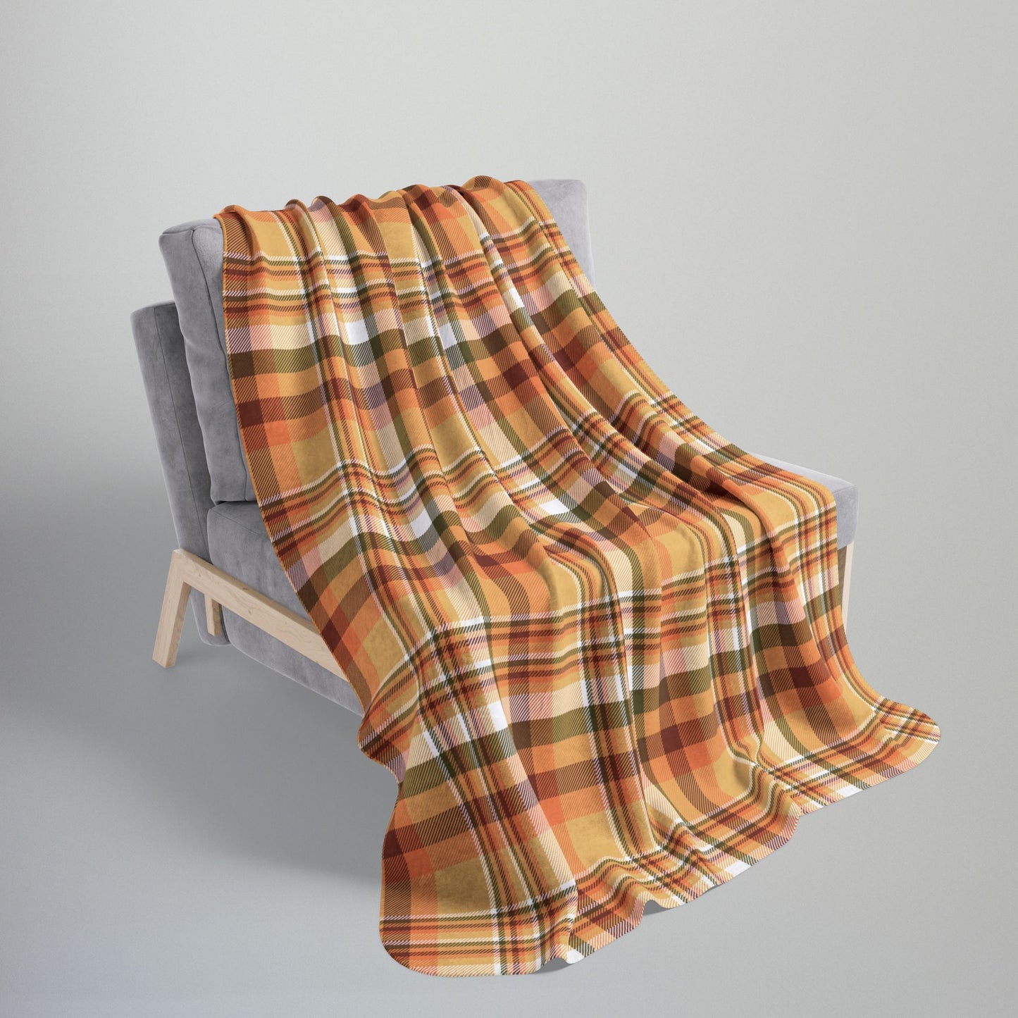 Autumn Tan Plaid Fleece Sherpa Blanket