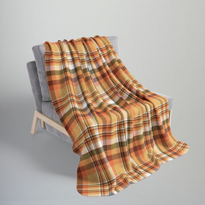 Autumn Tan Plaid Fleece Sherpa Blanket