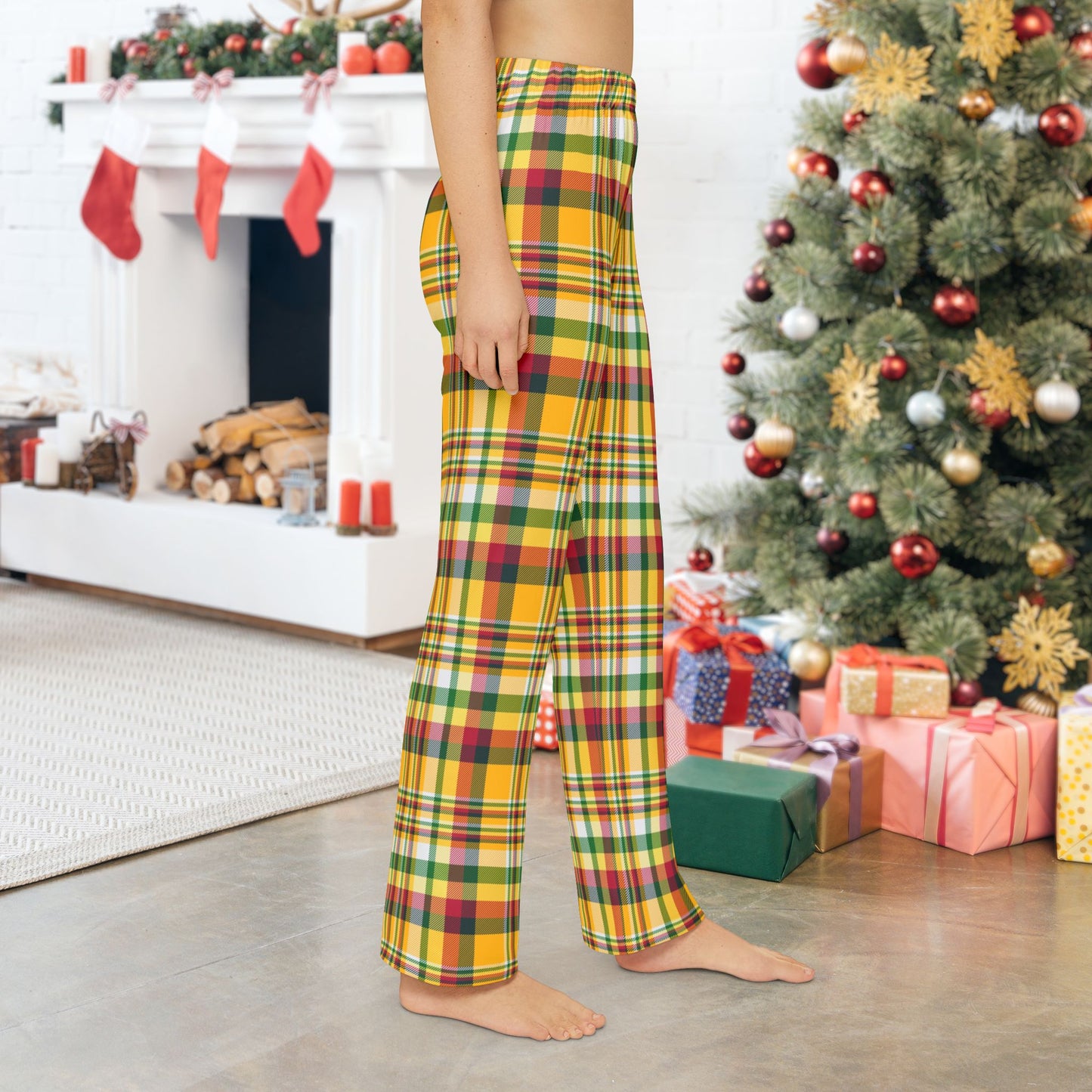 Kids Christmas Green & Gold Green Bay WI Plaid Youth Pajama Pants