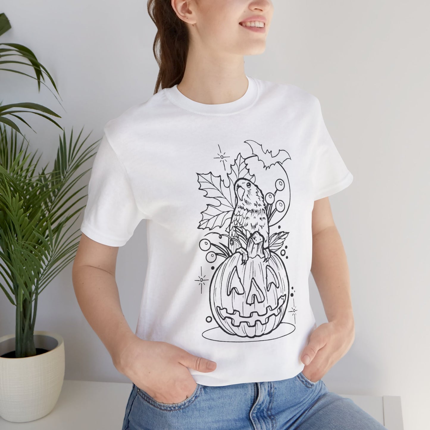 Lovebird on a Jack-o-Lantern, Line Art Tee